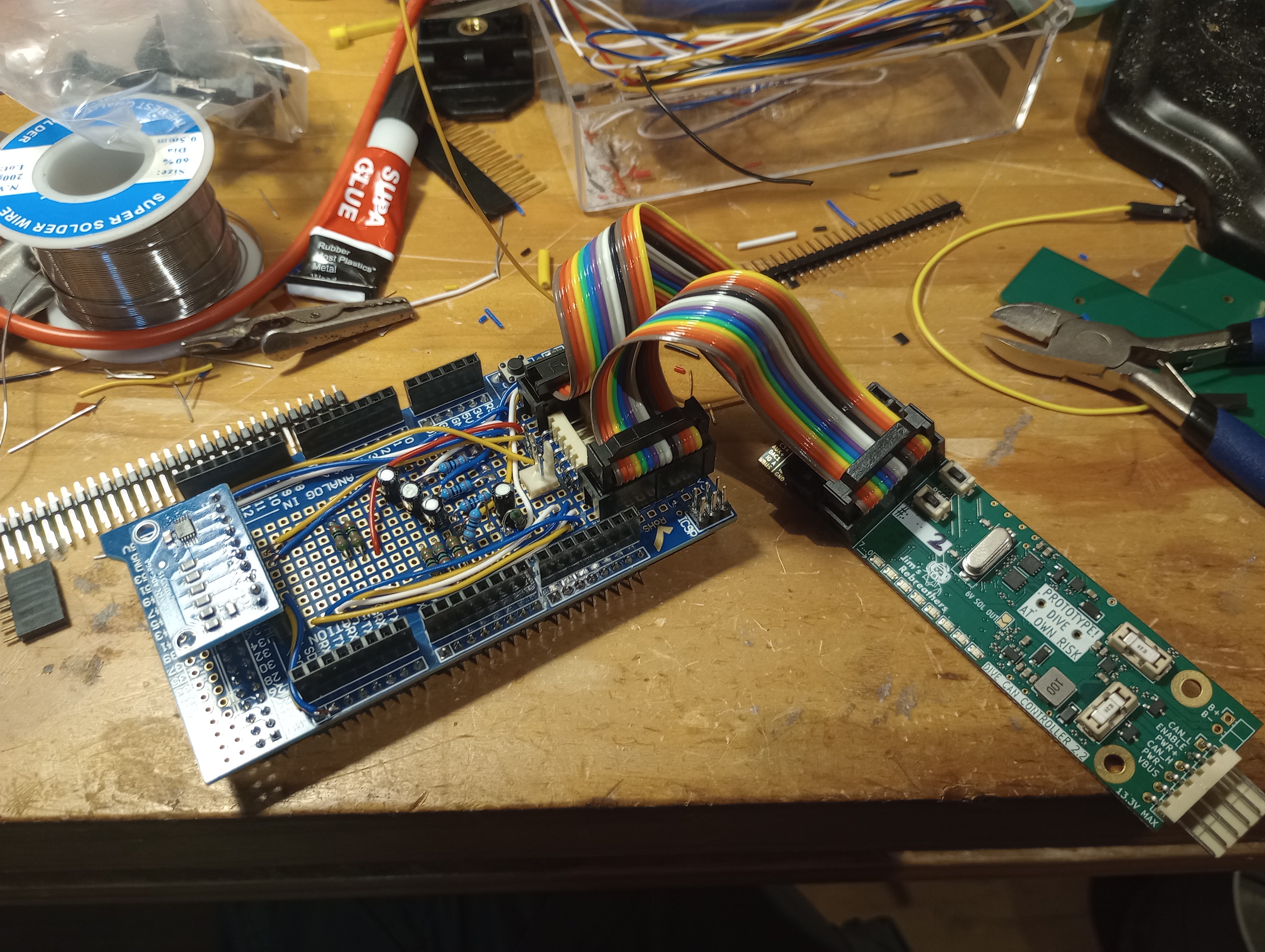 Test stand showing a direct connection to headers on the board